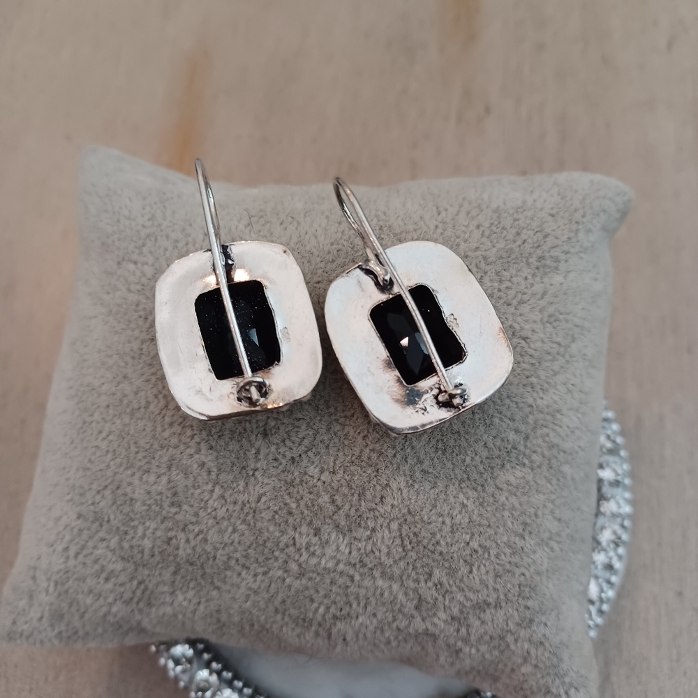 Blue Goldstone Square Earrings - Picture 4 of 7